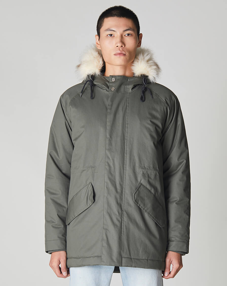 Bellfield parka with faux store fur hood in forest khaki