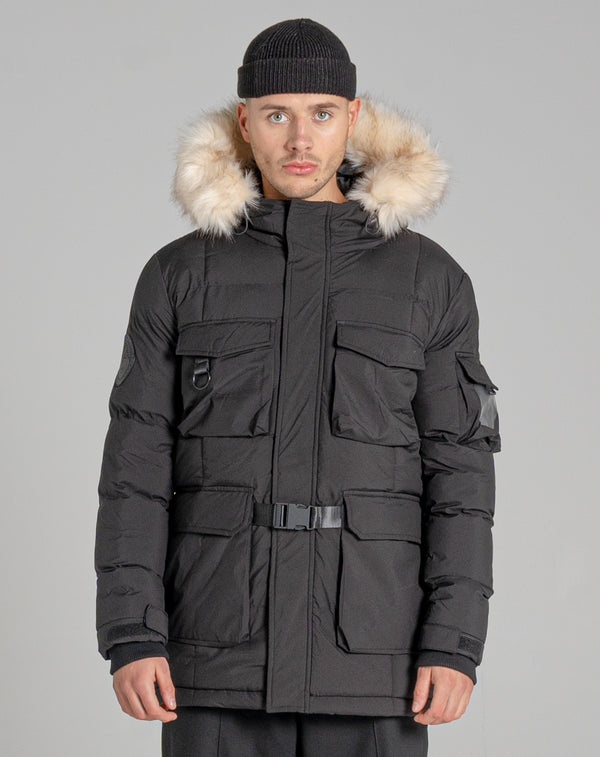 Bellfield Massif Fur Trim Men s Mountain Parka Jacket in Black Bellfield Clothing