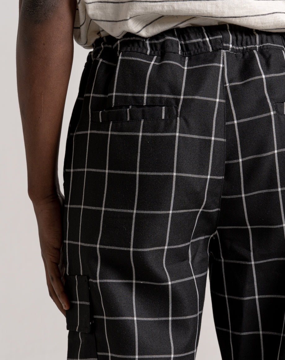 D-STRUCT BEGAZI MEN'S CHECK TROUSERS - BLACK - Bellfield Clothing