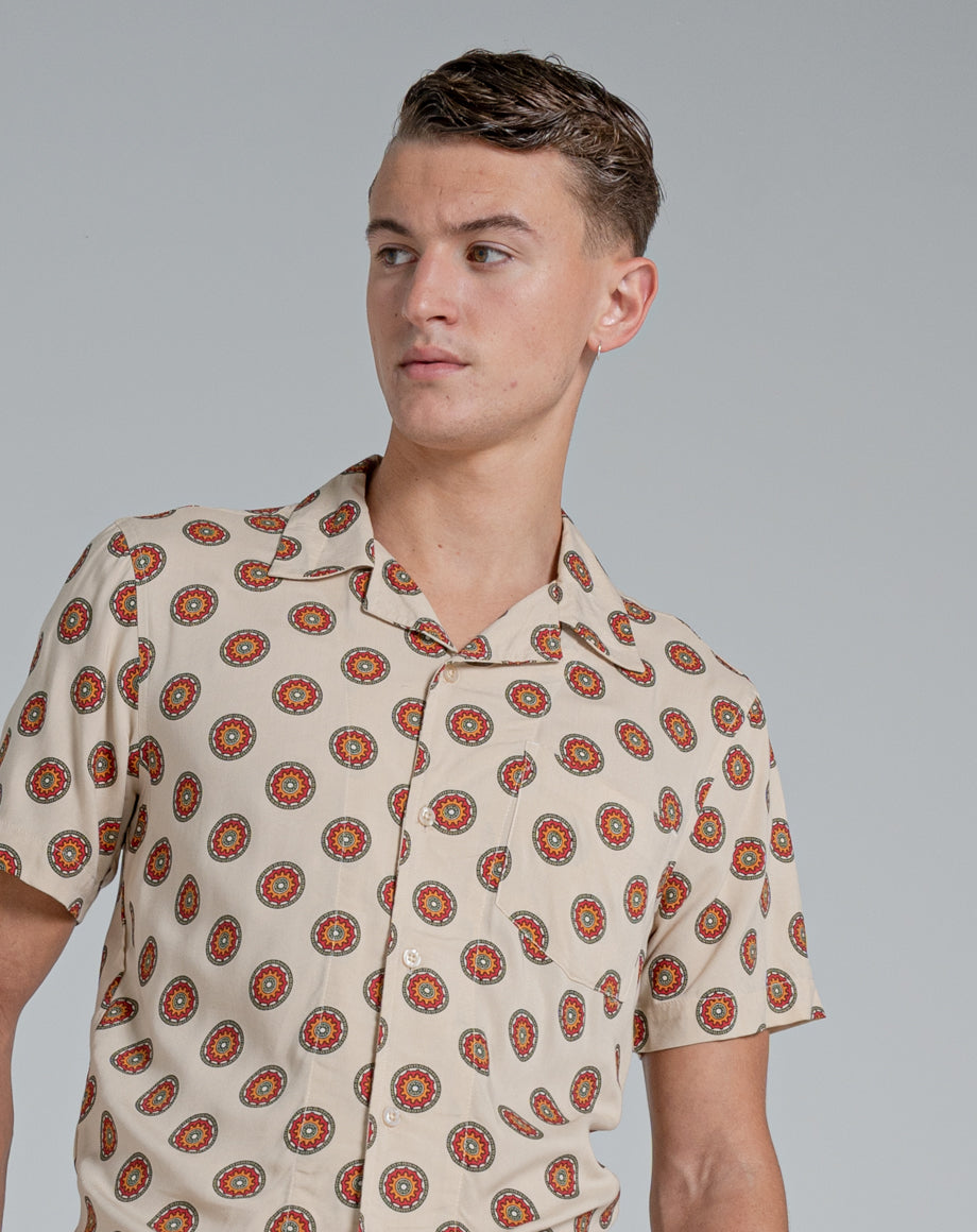 Bellfield Morena Printed Men's Shirt in Mushroom - Bellfield Clothing